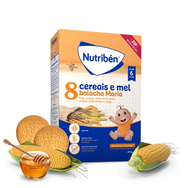 Nutribén 8 Cereais e Mel Bolacha Maria Não Láctea 250 gramas - farmácia rodrigues rocha