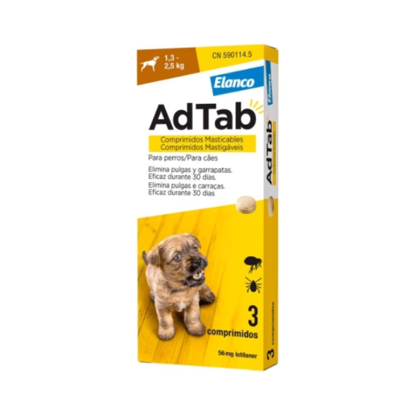 AdTAb Cão 1,3kg-2,5kg 3 comprimidos - Farmacia Rodrigues Rocha