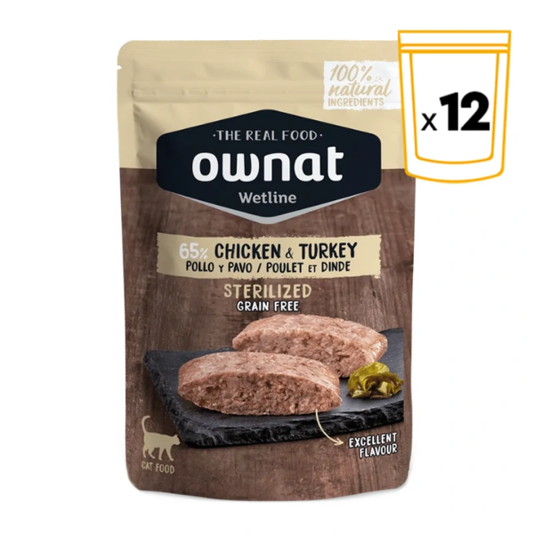 Comida Húmida Gato Esterilizado Ownat Frango e Perú 12x85g