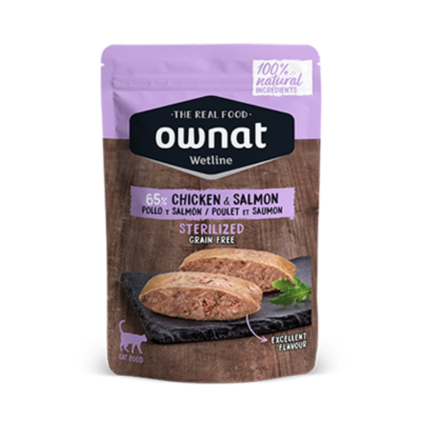 Comida Húmida Gato Esterilizado Ownat Frango e Salmão