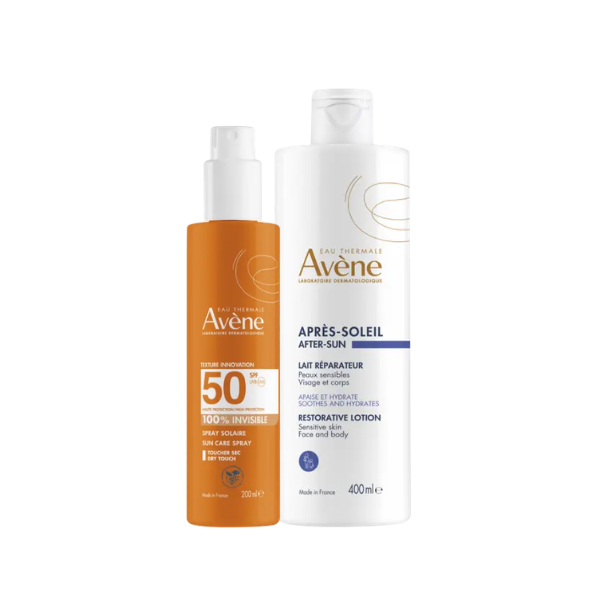 Pack Avène Solar Família - Spray SPF50+ e Leite Reparador Pós-Solar - Farmácia Rodrigues Rocha